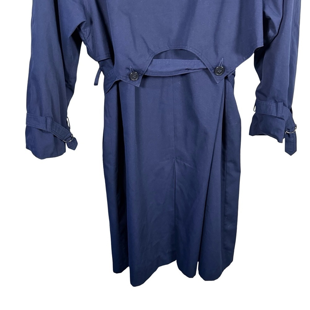 Image Navy Belted Trench Coat Size L or XL Classic Minimalist Outerwear - Picture 12 of 15